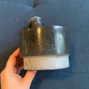 Black stone mortar and pestle